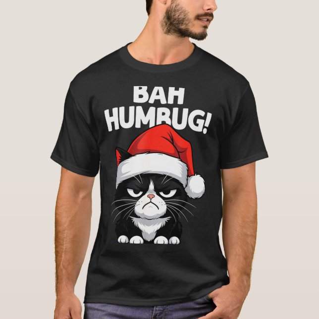Camiseta Bah Humbug Funny Bad Cat Christmas Hater Cat Lover (Anverso)