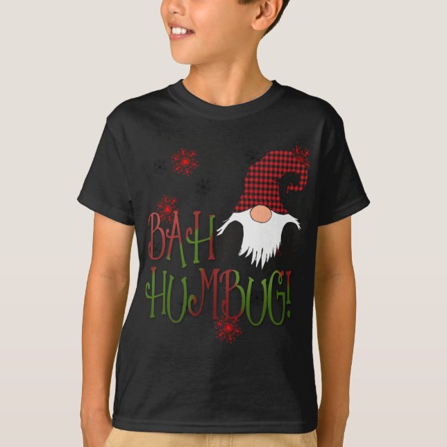 Camiseta Bah Humbug Gnome Red Plaid Grumpy Holiday Christma (Anverso)