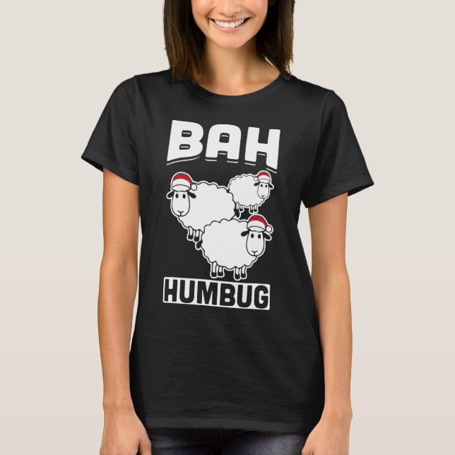Camiseta Bah Humbug Sheep Santa Hat Anti Xmas Hate Scrooge (Anverso)