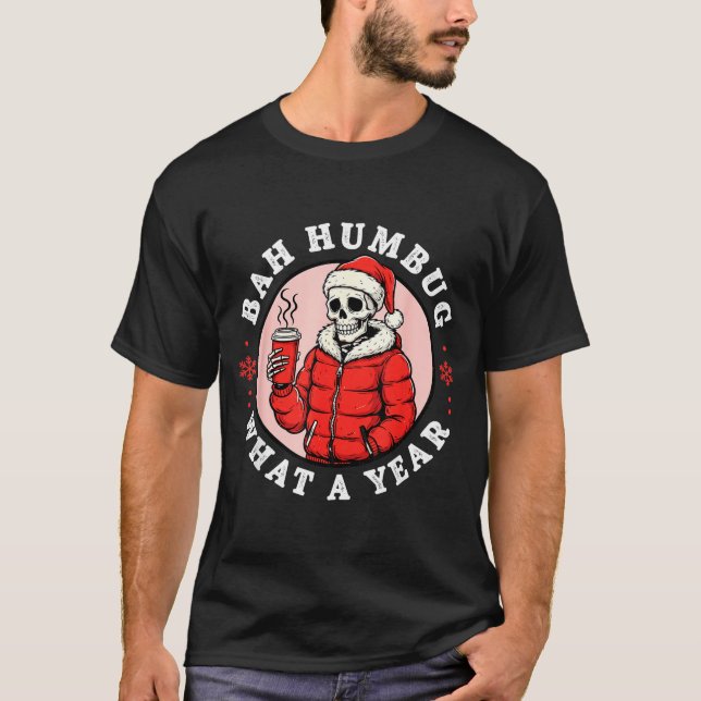 Camiseta Bah Humbug Skull Hat Santa's Candy Christmas Pajam (Anverso)