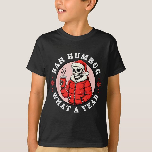Camiseta Bah Humbug Skull Hat Santa's Candy Christmas Pajam (Anverso)