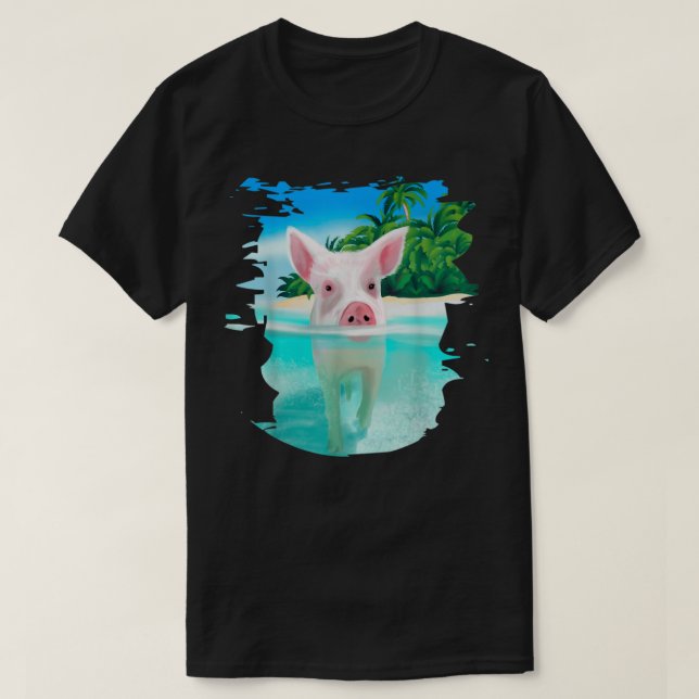 Camiseta Bahamas Natación De Cerdos Picos Natación En Playa (Diseño del anverso)