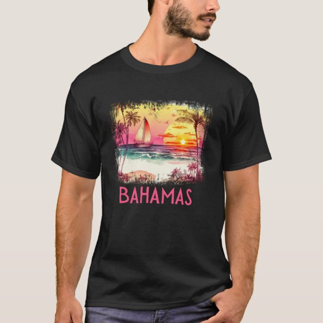 Camiseta Bahamas Palm Tree Beach Vacation Summer and Surf (Anverso)