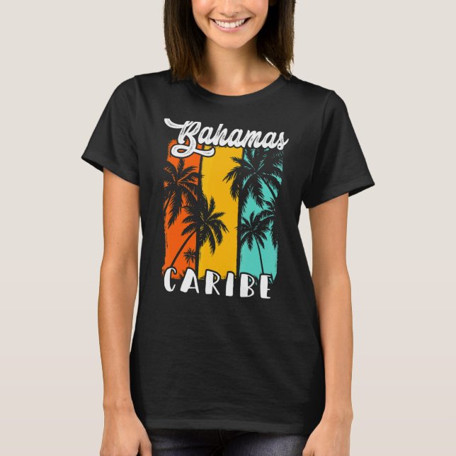 Camiseta Bahamas Palm Trees Beach Caribe Retro Fam (Anverso)
