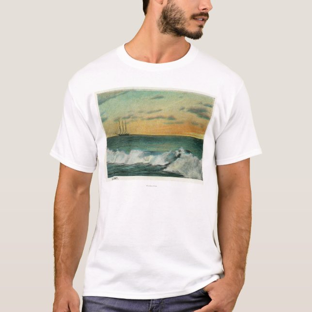 Camiseta Bahía de Casco, MaineShip en la bahía en la salida (Anverso)