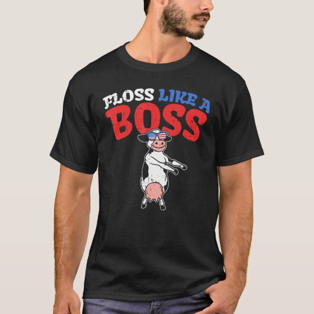 Camiseta Baila Como Un Jefe Vaca Flossing 4 De Julio (Anverso)