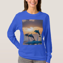 Camiseta Bailando en el atardecer: Tres delfines saltando