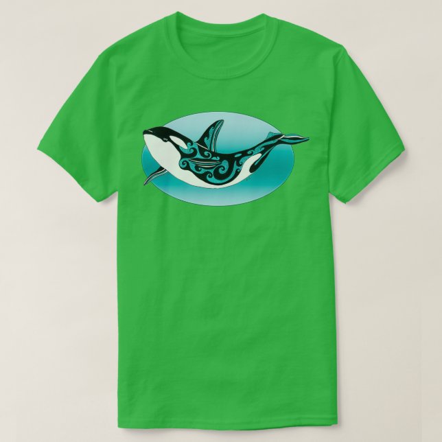 Camiseta Bailando orca Asesina Ballena Verde azulada Tatuaj (Diseño del anverso)