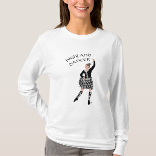 Camiseta Bailarín de las Tierras Altas Tartán Blanco Negro