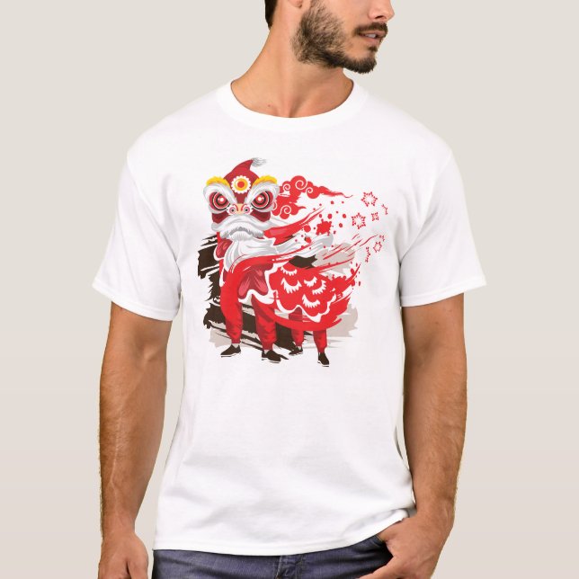 Camiseta Bailarín de leones rojos chino (Anverso)