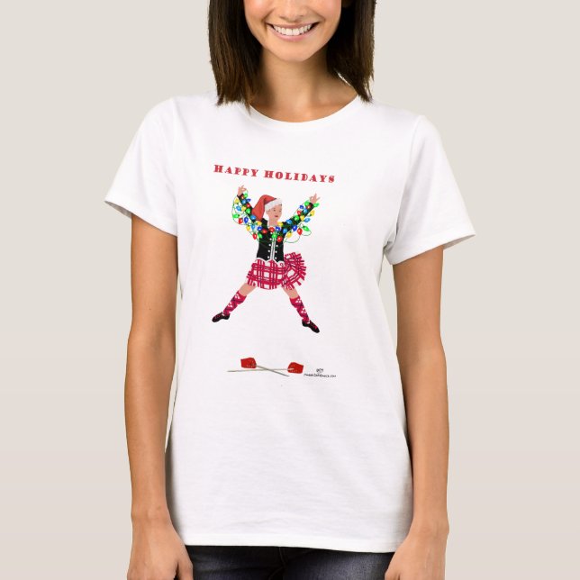 Camiseta Bailarín escocés de las Tierras Altas en Navidad (Anverso)
