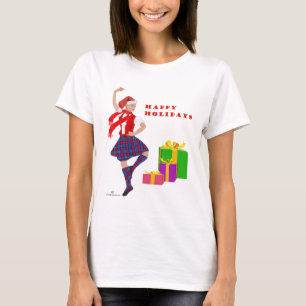 Camiseta Bailarín escocés de las Tierras Altas en Navidad