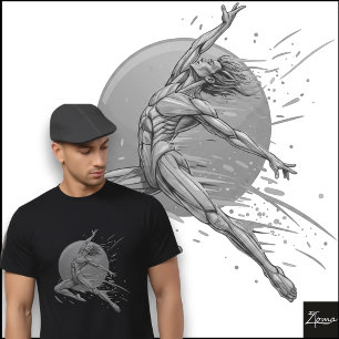 Camiseta Bailarín masculino abstracto figura saltando neón