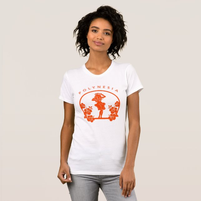 Camiseta Bailarín polinesio naranja con flores de hibisco (Anverso completo)