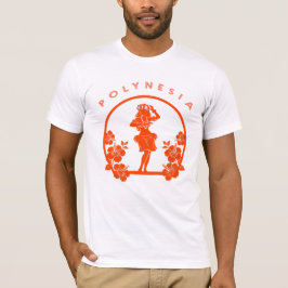 Camiseta Bailarín polinesio naranja con flores de hibisco