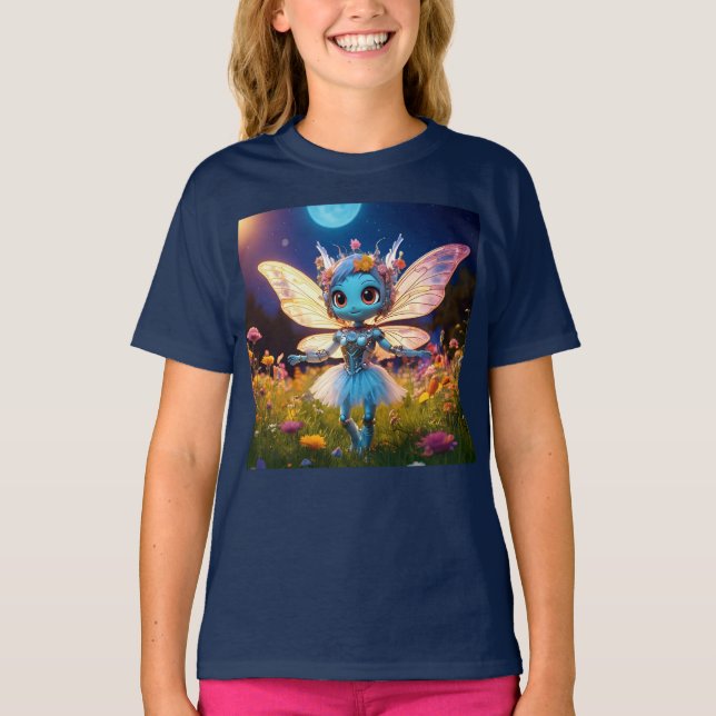 Camiseta Bailarina Robot Pixie Bailando en las Flores Silve (Anverso)