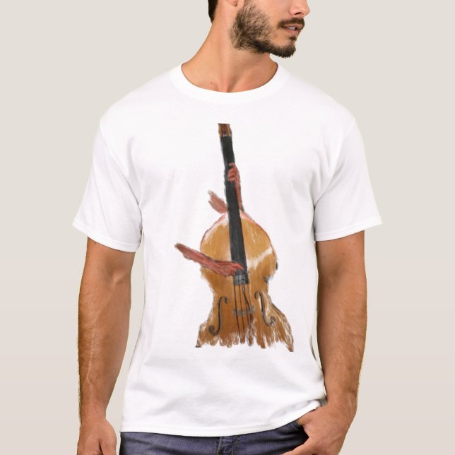 Camiseta Bajo acústico vertical con el músico de las manos (Anverso)