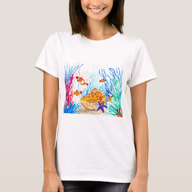 Camiseta Bajo el mar, acuarela, mar costero (Anverso)