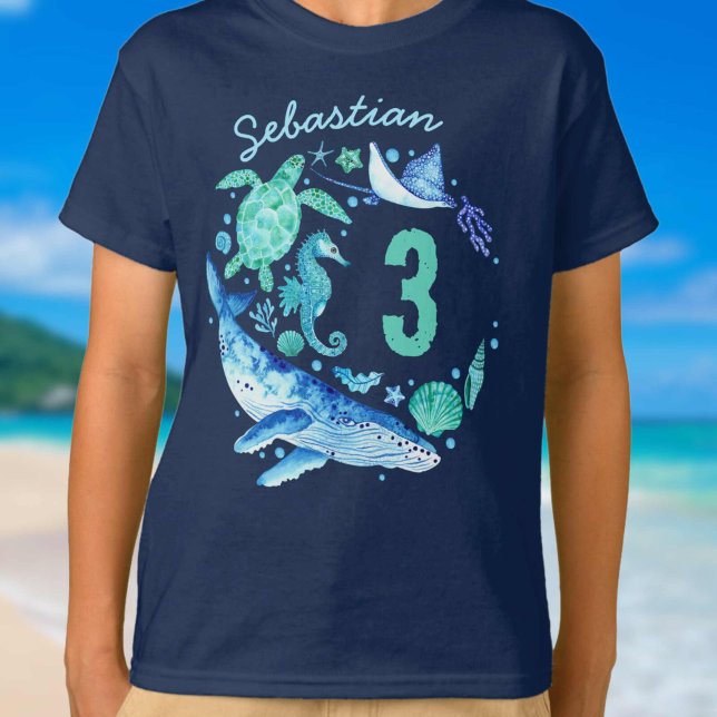 Camiseta Bajo el mar Nacimiento Niño Acuarela Océano Animal (Under the Sea Birthday Boy Watercolor Ocean Animal T-Shirt)