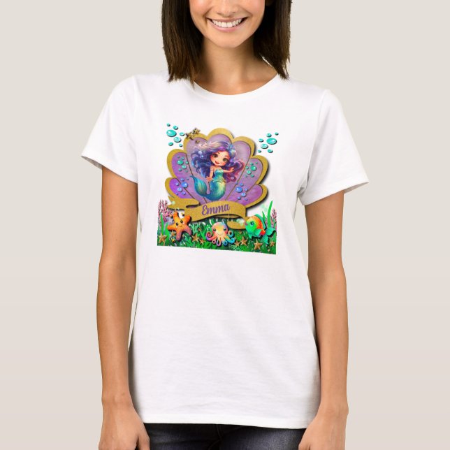 Camiseta Bajo el mar y la sirena Fiesta Chica de cumpleaños (Anverso)