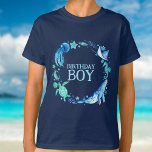 Camiseta Bajo el océano acuático de Birthday Boy<br><div class="desc">Un diseño para una celebración bajo el mar para tu novio de cumpleaños con acuarelas pintadas a mano como ballenas,  tortugas,  medusas y caballos de mar! Vea toda la colección de fiestas coincidentes.</div>