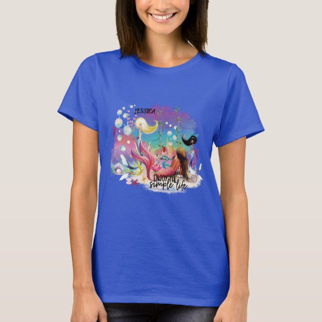 Camiseta Bajo la Sirena Mar Océano Púrpura Turquesa (Anverso)