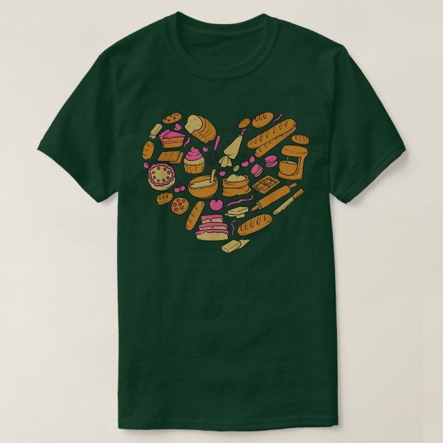 Camiseta Baking Baker Corazón Cupcakes Pan Pasteles de pan (Diseño del anverso)