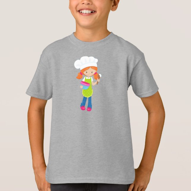 Camiseta Baking, Baker, Panadería, Chica Cute, Pelo Naranja (Anverso)