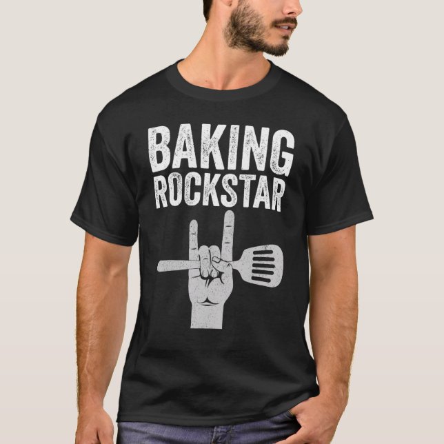 Camiseta Baking rockstar, funny baker, pastry chef, baking  (Anverso)