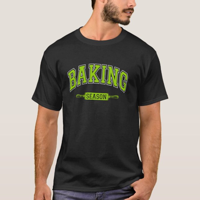 Camiseta Baking Season Cute Rolling Pin Varsity Light Green (Anverso)
