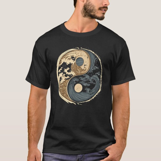Camiseta Balance and Harmony Yin Yang Symbol with Waves (Anverso)