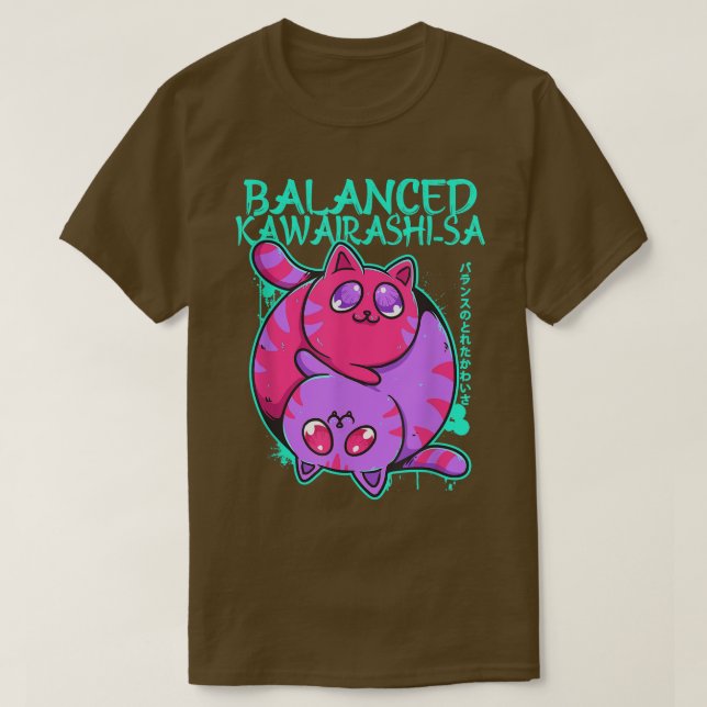 Camiseta Balanced Kawairashi-sa Yin Yang Anime Cat Kitten O (Diseño del anverso)