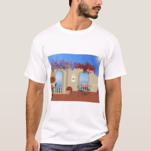 Camiseta Balcón En El Exterior Con Flores Y Tranquilidad A