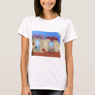 Camiseta Balcón En El Exterior Con Flores Y Tranquilidad A 