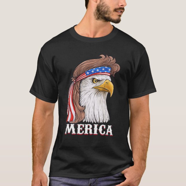 Camiseta Bald Eagle Mullet 4 De Julio Bandera Americana Mer (Anverso)