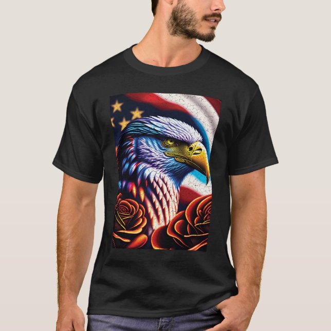 Camiseta Bald Eagle Rose Patriotic 4th of July USA American (Anverso)