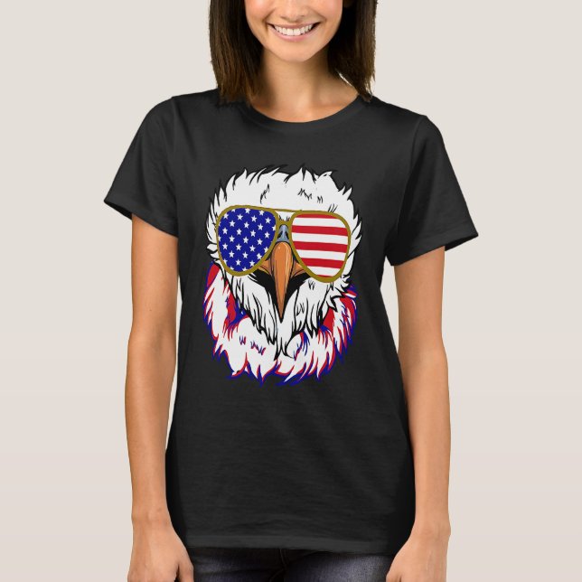 Camiseta Bald Eagle with Mullet 4th of July American Flag (Anverso)