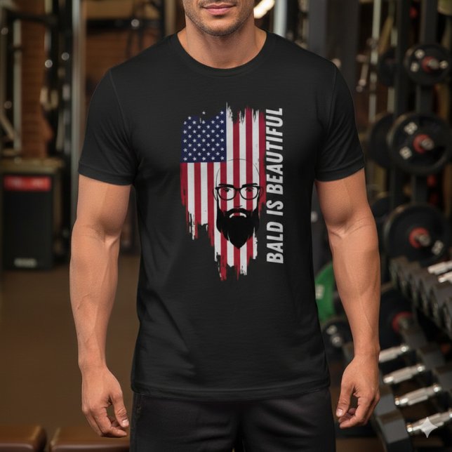 Camiseta Bald Is Beautiful American Flag Bearded Man T-Shir (Subido por el creador)