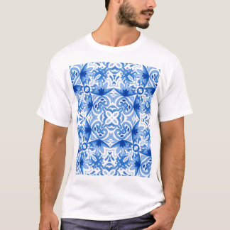 Camiseta Baldosa azul blanca, acuarela sin costura.