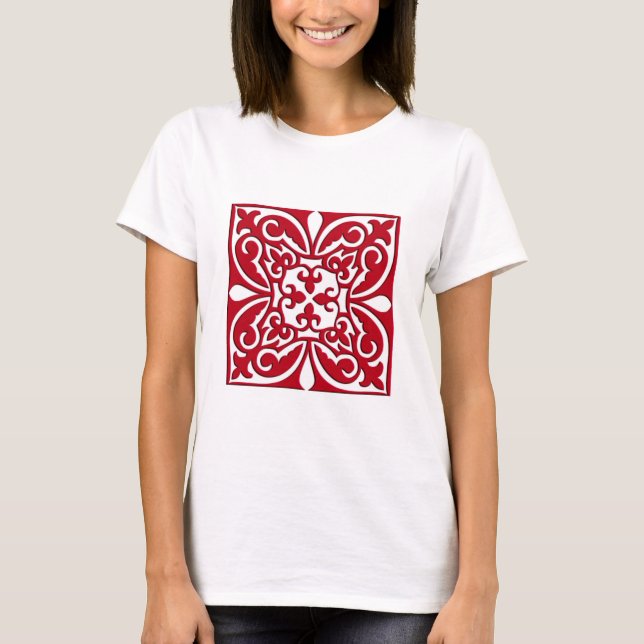 Camiseta Baldosa marroquí - rojo oscuro y blanco (Anverso)