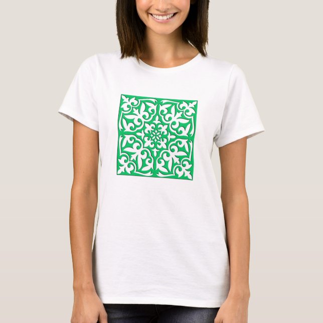 Camiseta Baldosa marroquí - verde jade y blanco (Anverso)