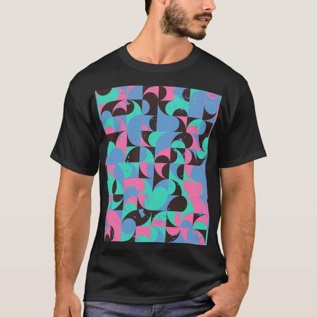 Camiseta Baldosas de época Neon Pink Green (Anverso)