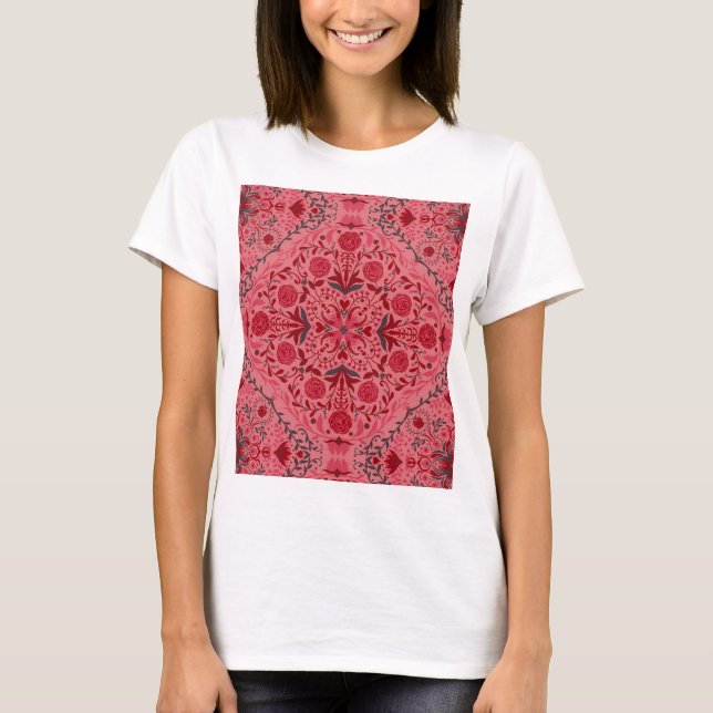 Camiseta Baldosas florales en rojo y rosa de la sandía (Anverso)