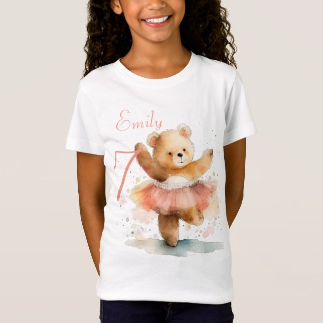 Camiseta Balerín de oso pequeño acuarela rosa Cumpleaños (Anverso)