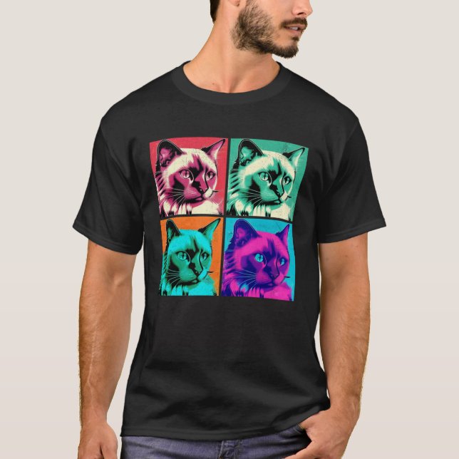 Camiseta Balinese Cat Pop Illustration Colorful Animal  1 (Anverso)