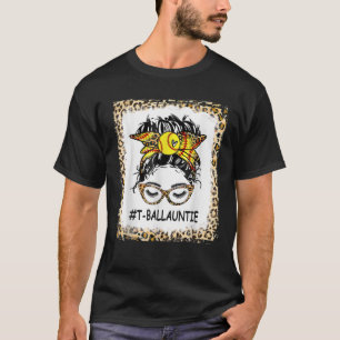 Camiseta Ball Auntie Life Messy Bun Leopard Print Softball