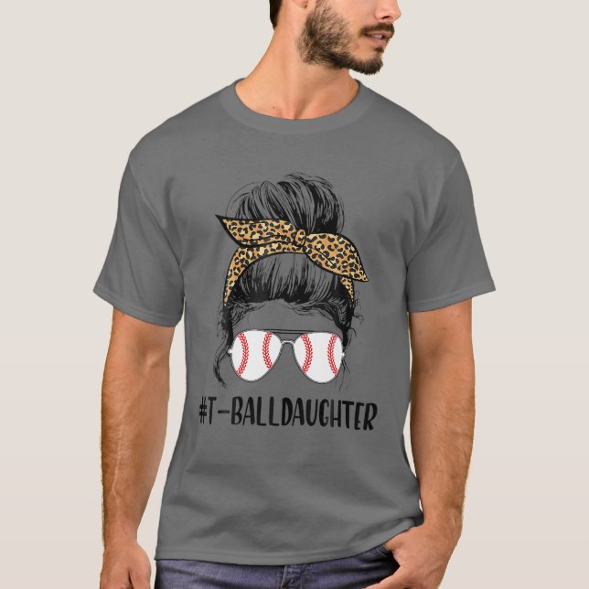 Camiseta Ball Daughter Life Messy Bun Leopard Softball Daug (Anverso)