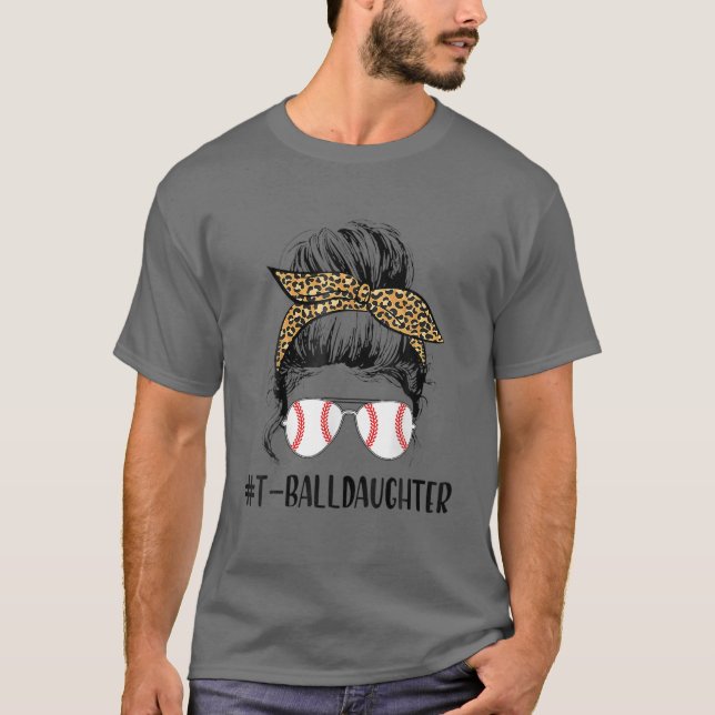 Camiseta Ball Daughter Life Messy Bun Leopard Softball Daug (Anverso)