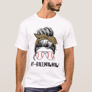 Camiseta Ball Mawmaw Life Messy Bun Leopard Print Softball