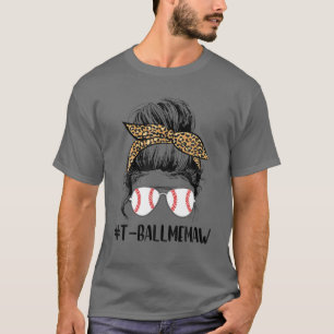 Camiseta Ball Memaw Life Messy Bun Leopard Print Softball M